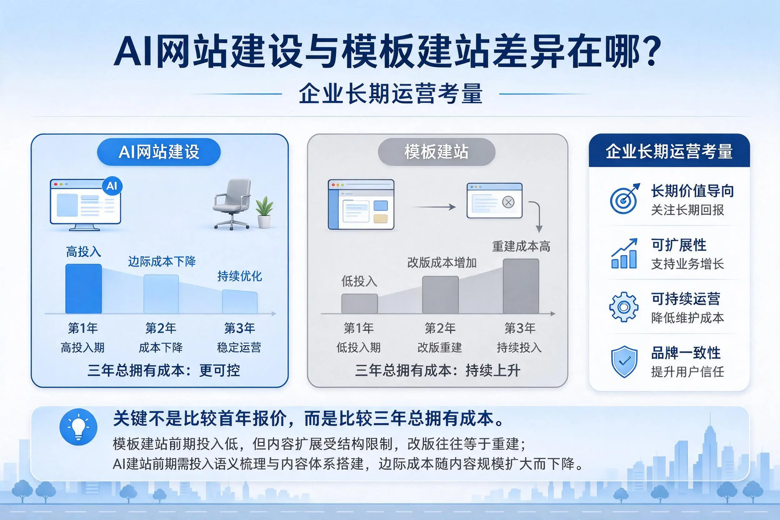 AI网站建设与模板建站差异在哪？宣城企业长期运营考量